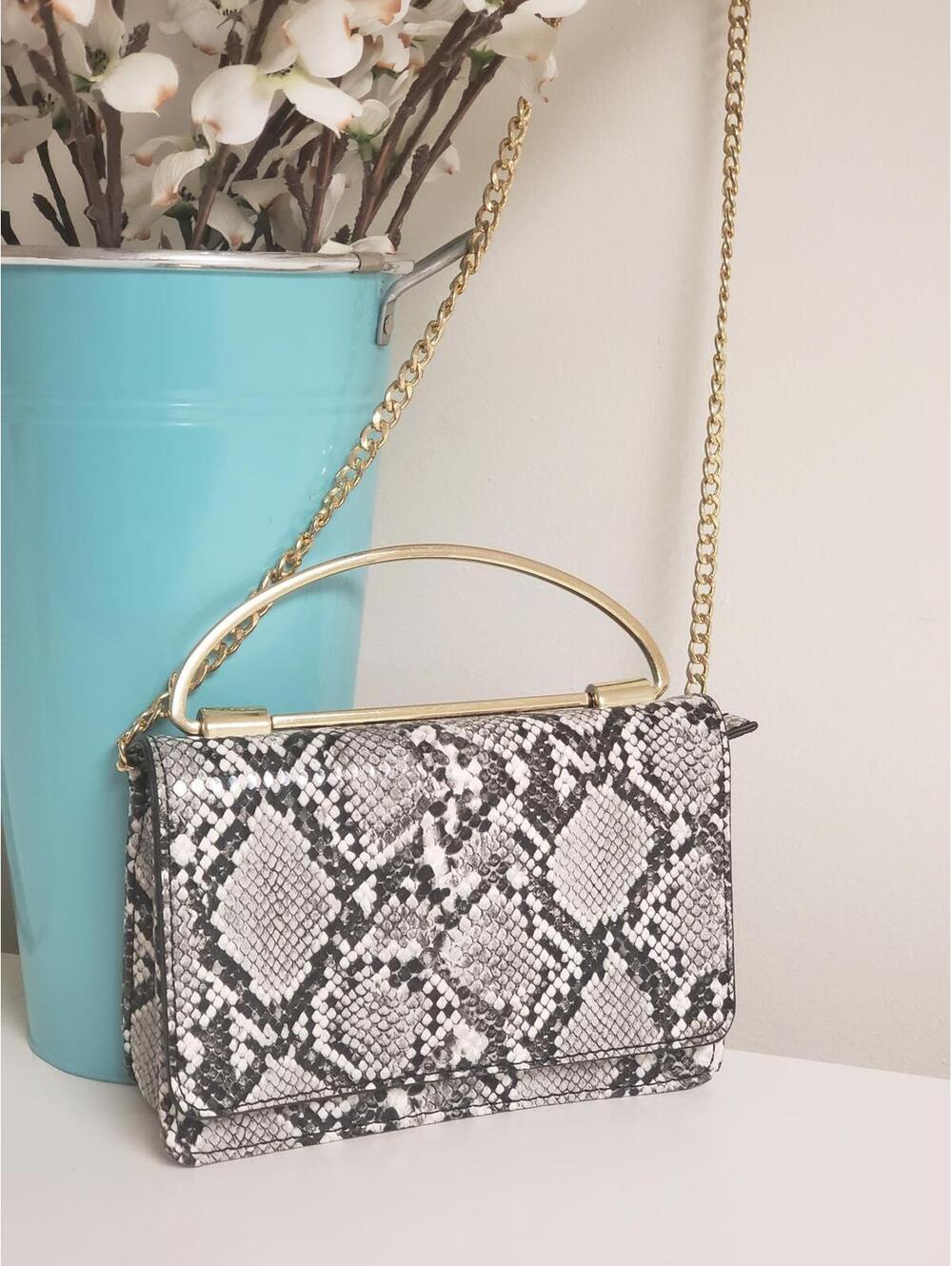 Madison West Faux Snake Skin Convertible Crossbody Clutch Bag/Handbag Purse